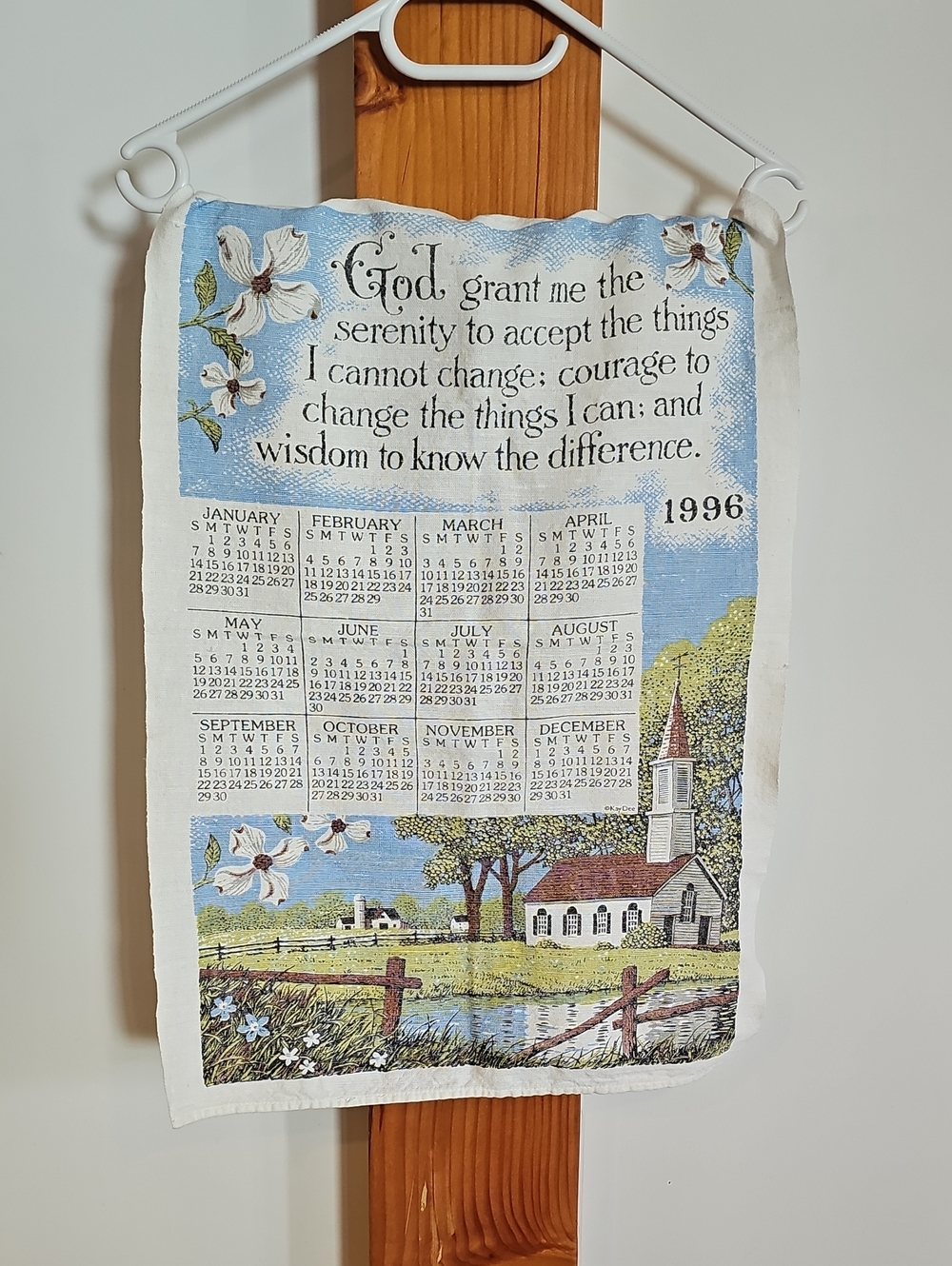 Serenity Prayer Cotton Linen Tea Towel Calendar